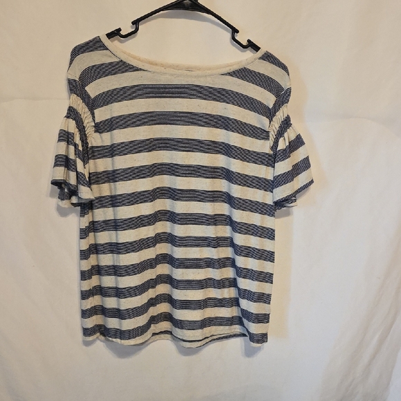 Fred David Tops - Fred David Navy and White Striped Short Sleeve Top